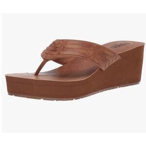 Flojos Jess Wedge heel Sandal Woven Faux Leather Platform Vegan Tan size 8.5-9